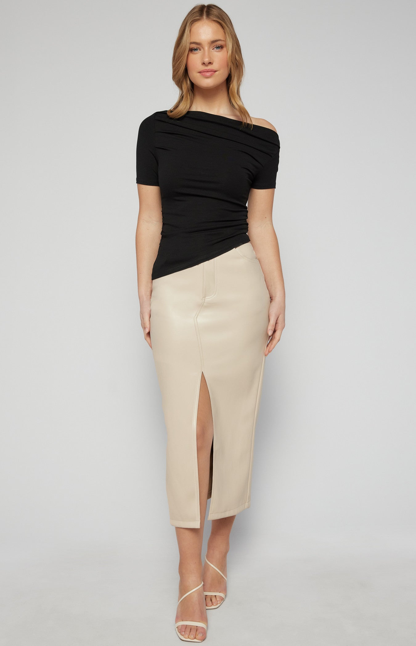 TWO WAY WEAR JERSEY TOP WITH ASYMMETRIC HAM
