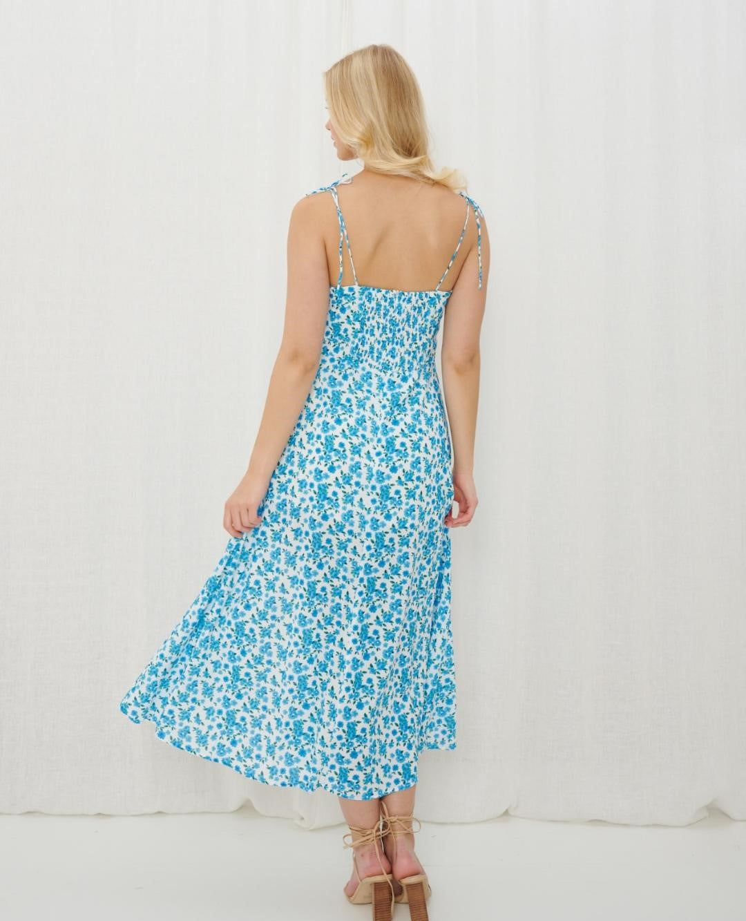 TIE SHOULDER BLUEPRINT MAXI DRESS