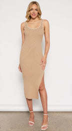 CONTRAST STITCH KNIT MIDI DRESS