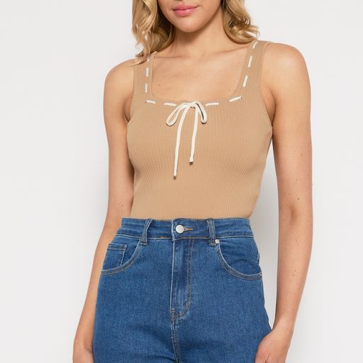 CONTRAST STITCH KNIT TOP