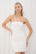 WHITE DENIM STRAPLESS MINI DRESS