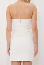 WHITE DENIM STRAPLESS MINI DRESS