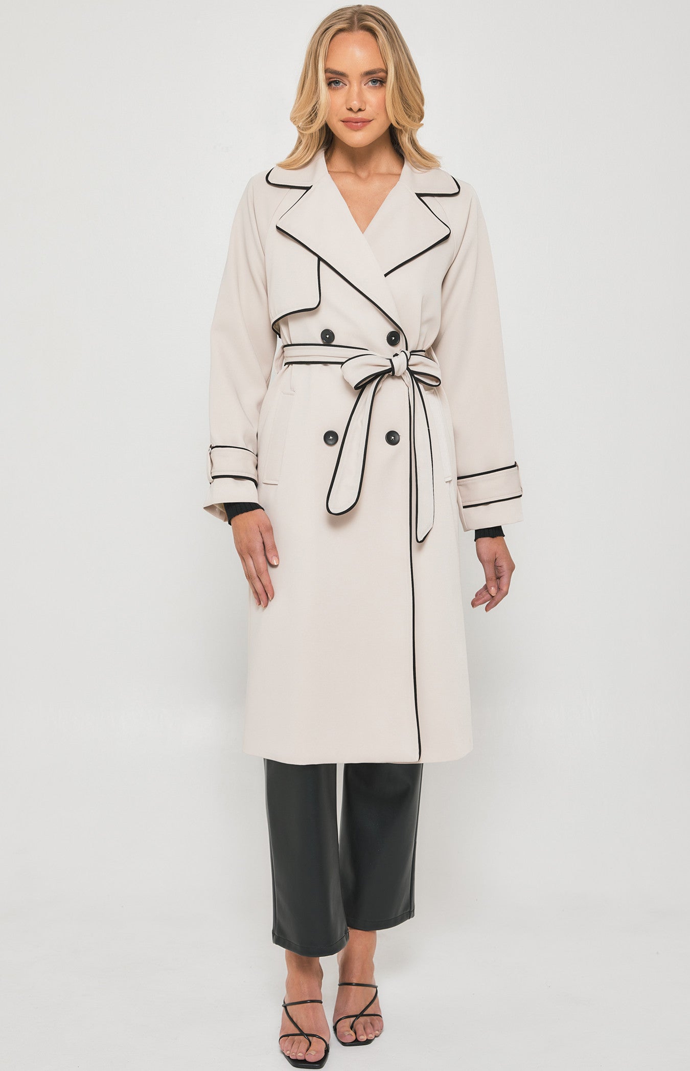 CONTRAST BINDING LONGLINE TRENCH COAT
