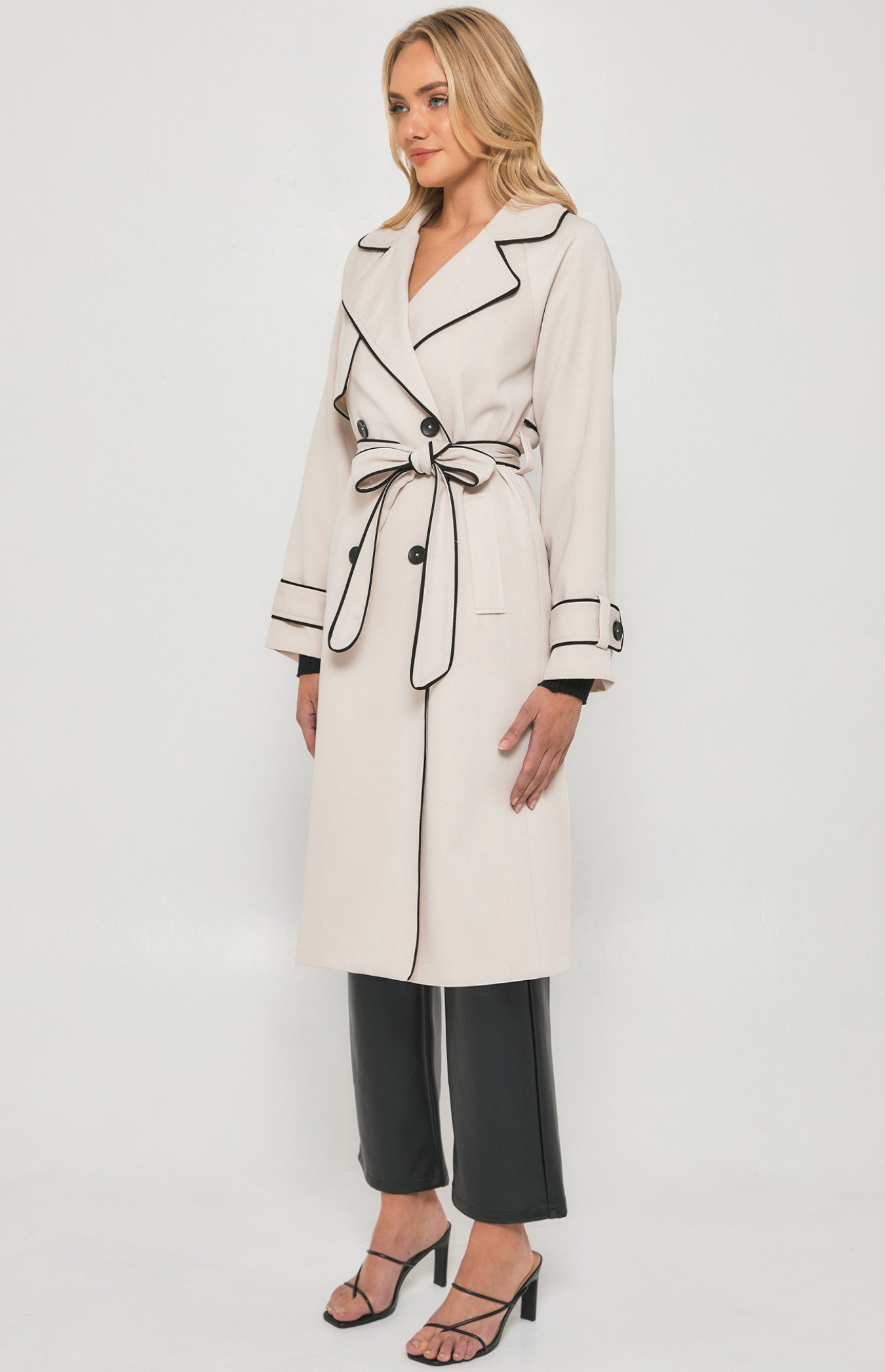 CONTRAST BINDING LONGLINE TRENCH COAT