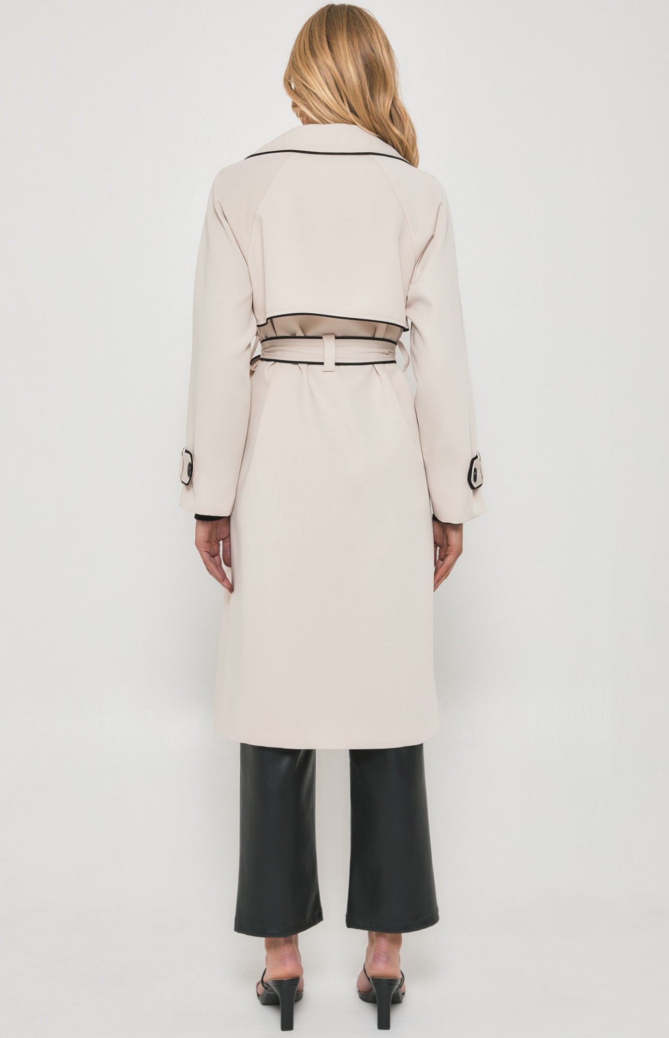 CONTRAST BINDING LONGLINE TRENCH COAT