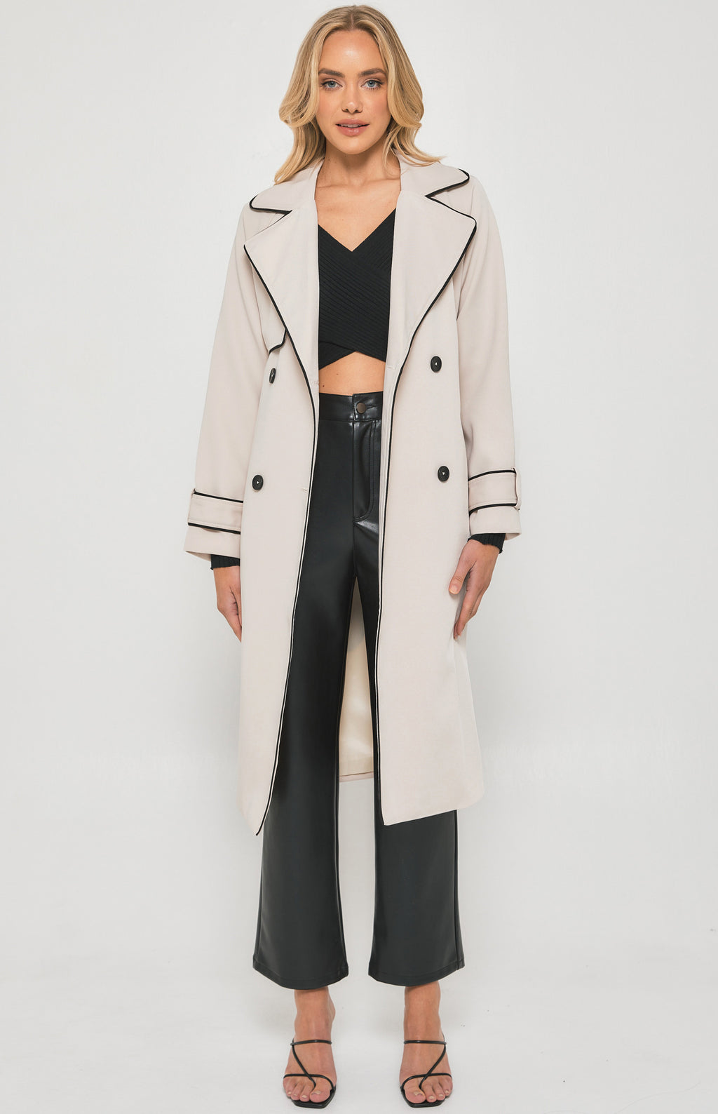 CONTRAST BINDING LONGLINE TRENCH COAT