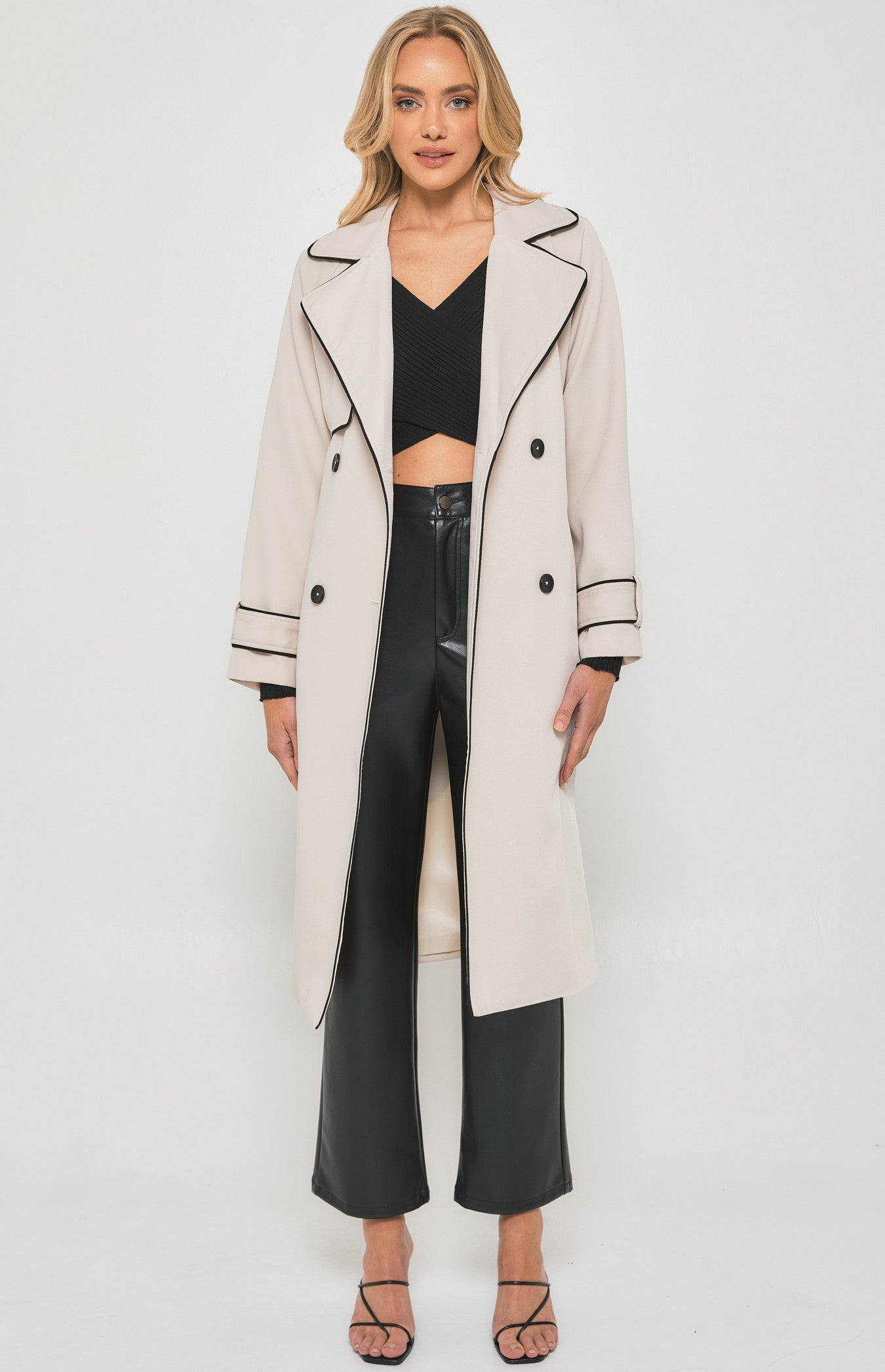 CONTRAST BINDING LONGLINE TRENCH COAT