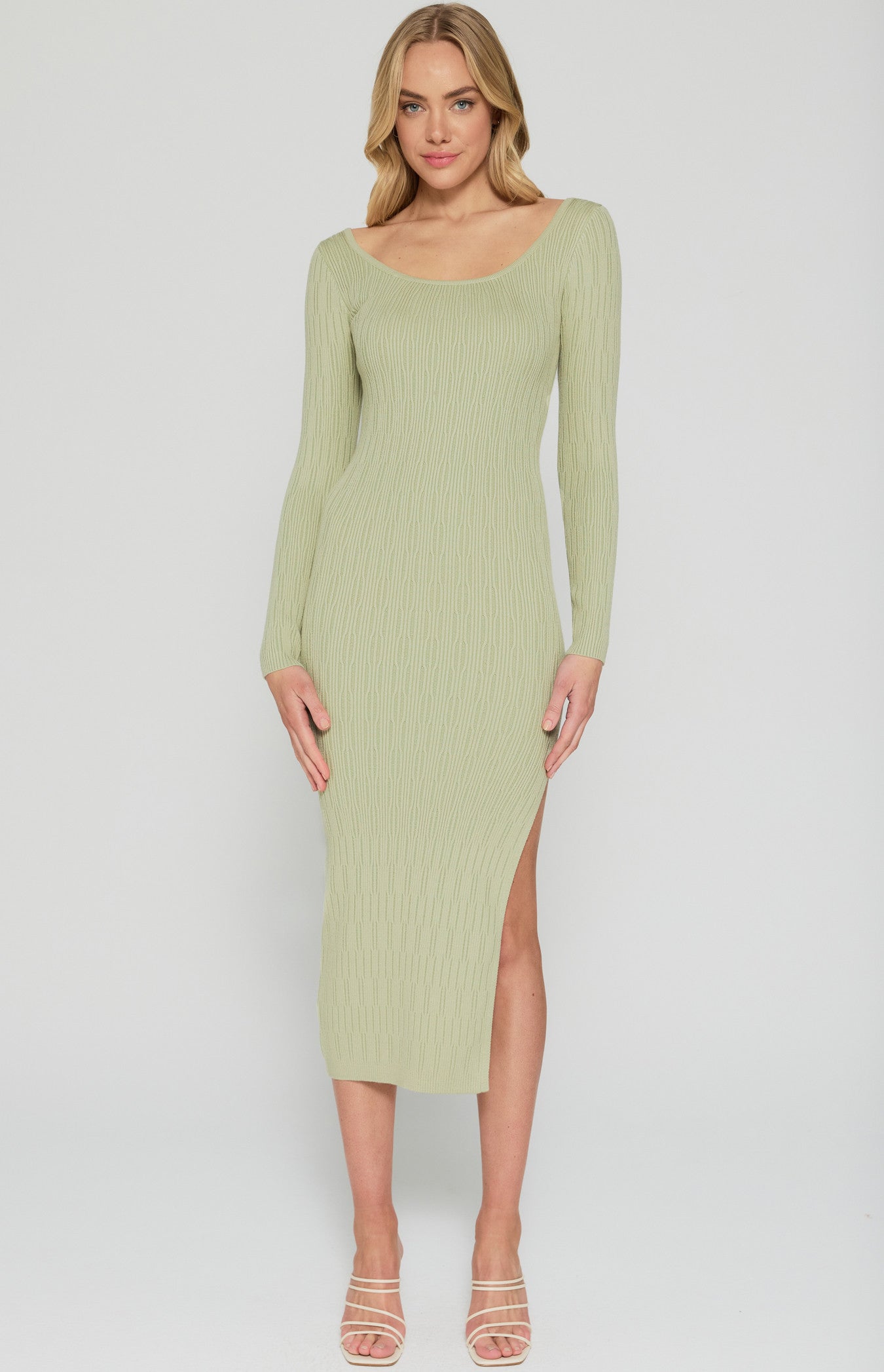 TEXTURED SCOOP NECKLINE KNIT MIDI DRESS