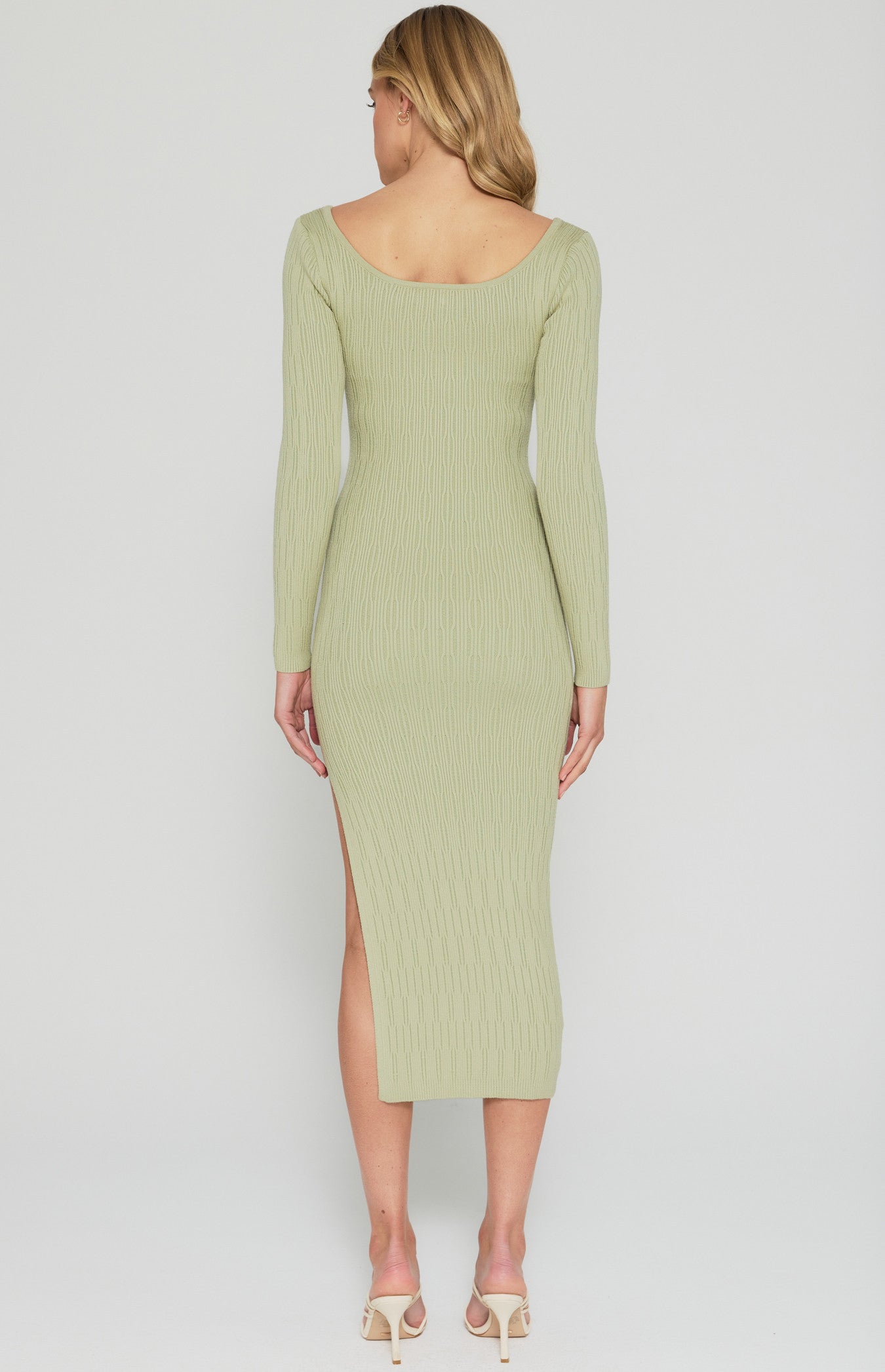 TEXTURED SCOOP NECKLINE KNIT MIDI DRESS