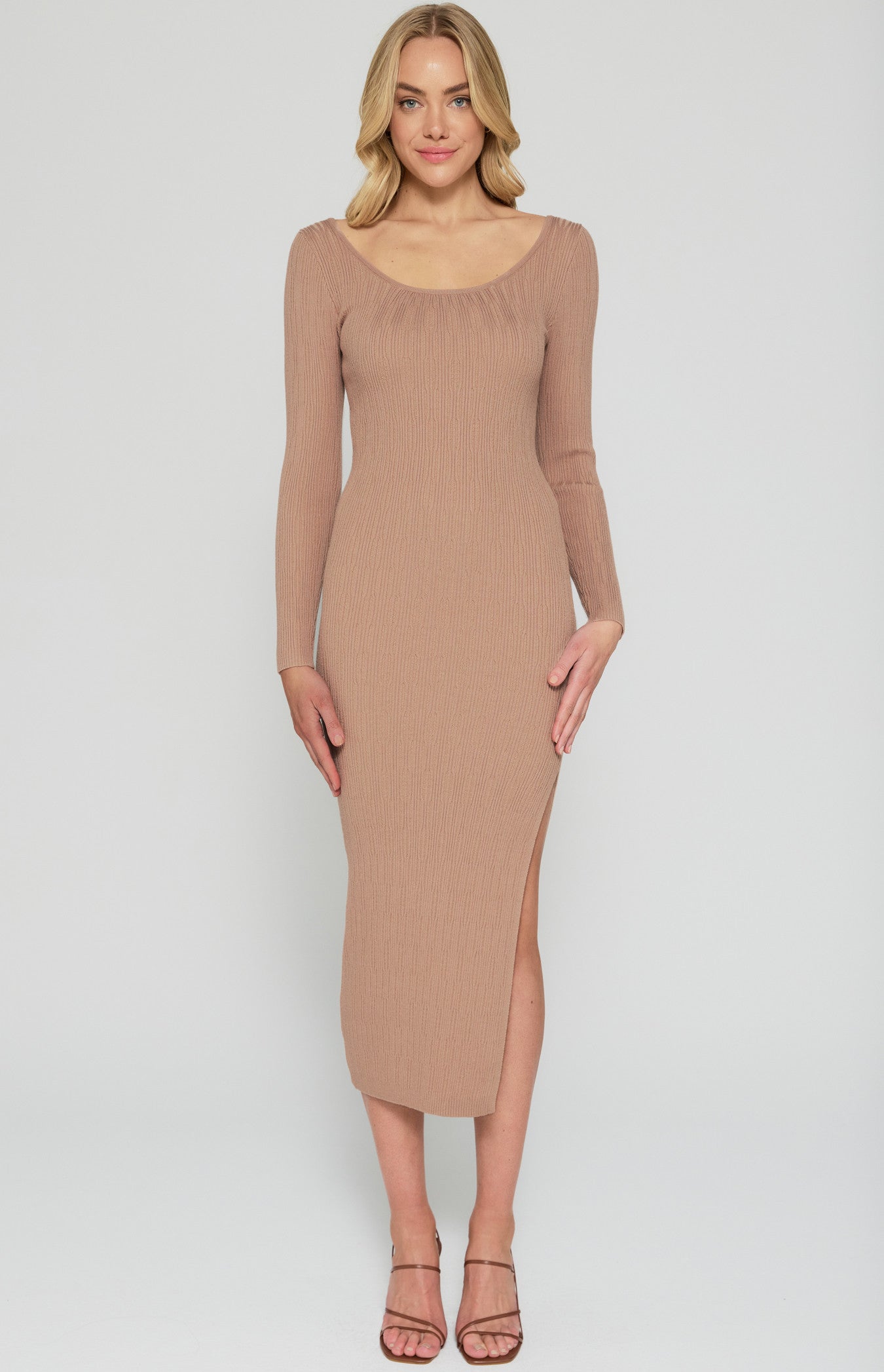 TEXTURED SCOOP NECKLINE KNIT MIDI DRESS