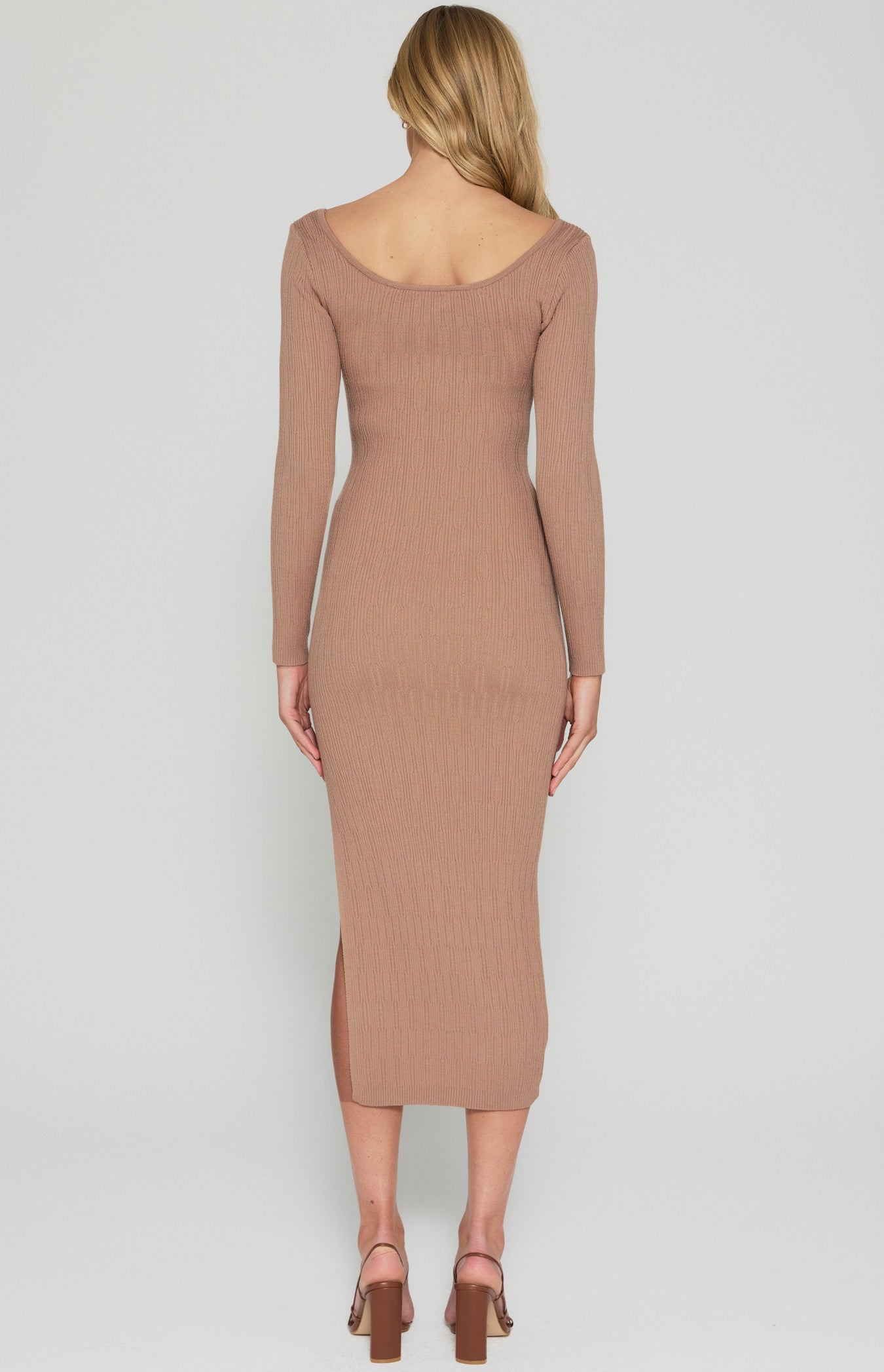 TEXTURED SCOOP NECKLINE KNIT MIDI DRESS