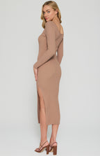 TEXTURED SCOOP NECKLINE KNIT MIDI DRESS