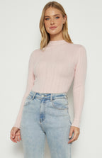 MOCK NECKLINE TEXTURED KNIT TOP