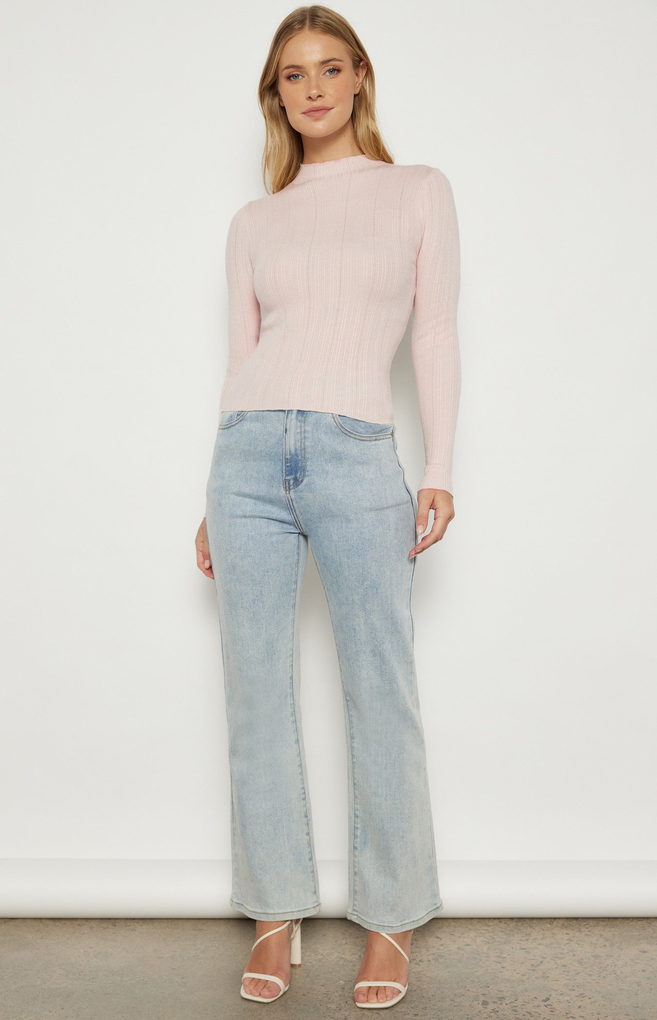 MOCK NECKLINE TEXTURED KNIT TOP