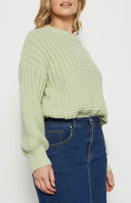 CONTRAST PANEL CHUNKY KNIT TEXTURED JUMPER - LIME