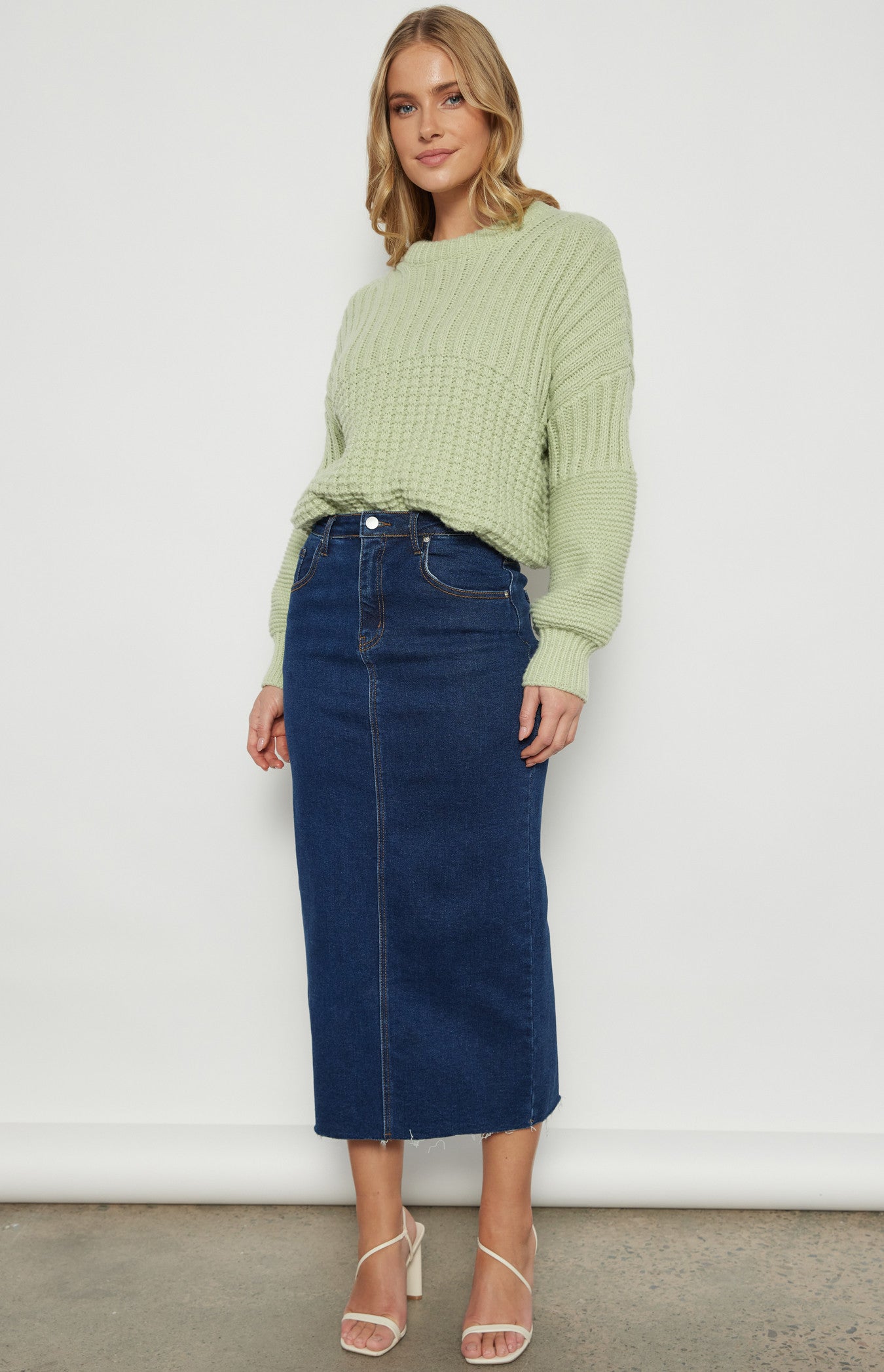 CONTRAST PANEL CHUNKY KNIT TEXTURED JUMPER - LIME
