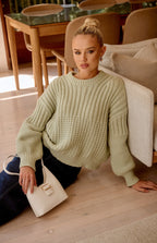 CONTRAST PANEL CHUNKY KNIT TEXTURED JUMPER - LIME
