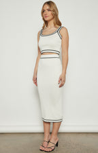CONTRAST STITCH DETAIL KNIT TOP AND SKIRT SET