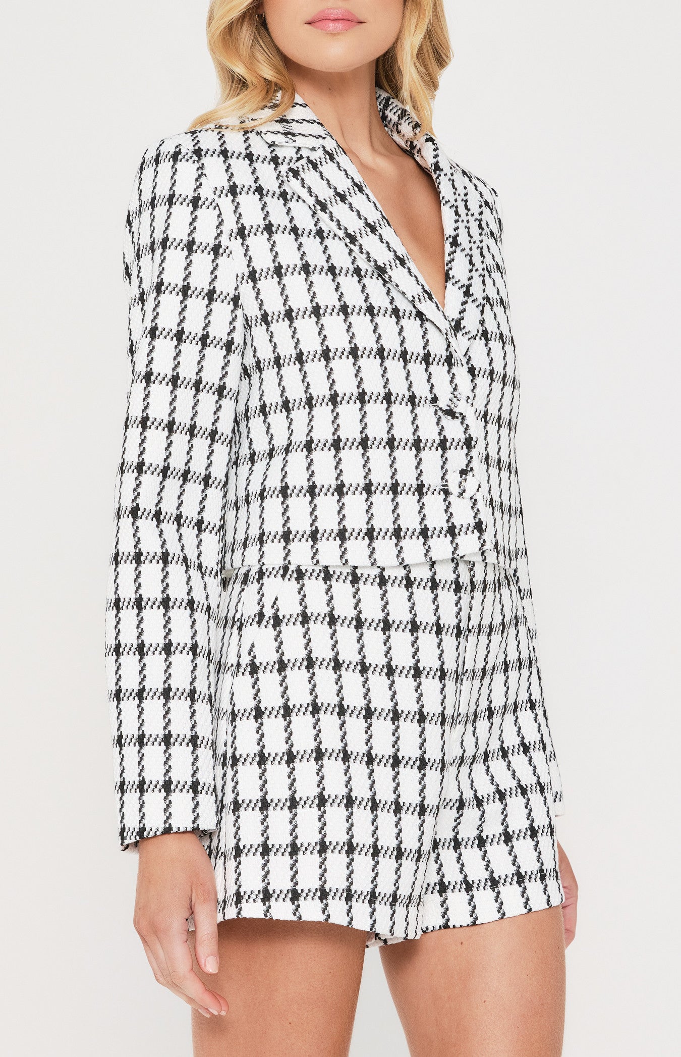 Tinsel Checkered Faux Wool Cropped Blazer