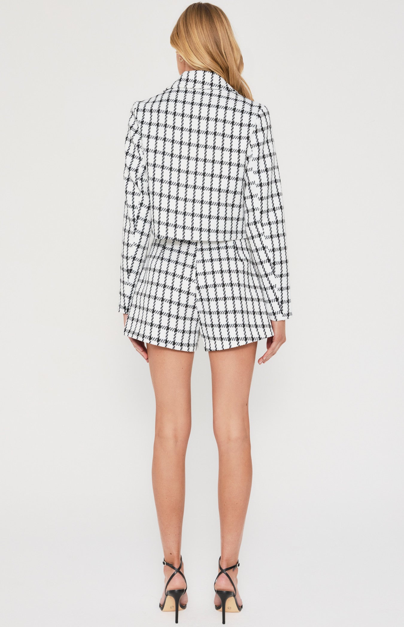 Tinsel Checkered Faux Wool Cropped Blazer