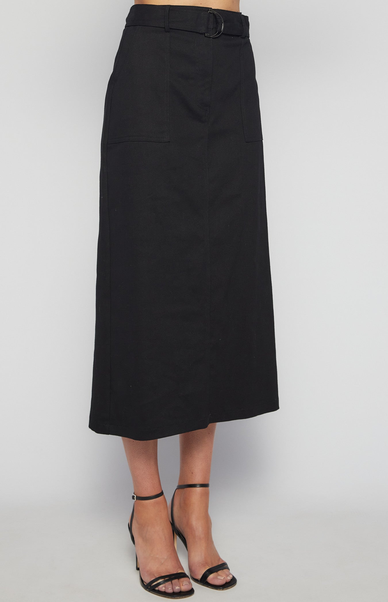 COTTON MAXI SKIRT WITH D-RING BELT AND POCKETS