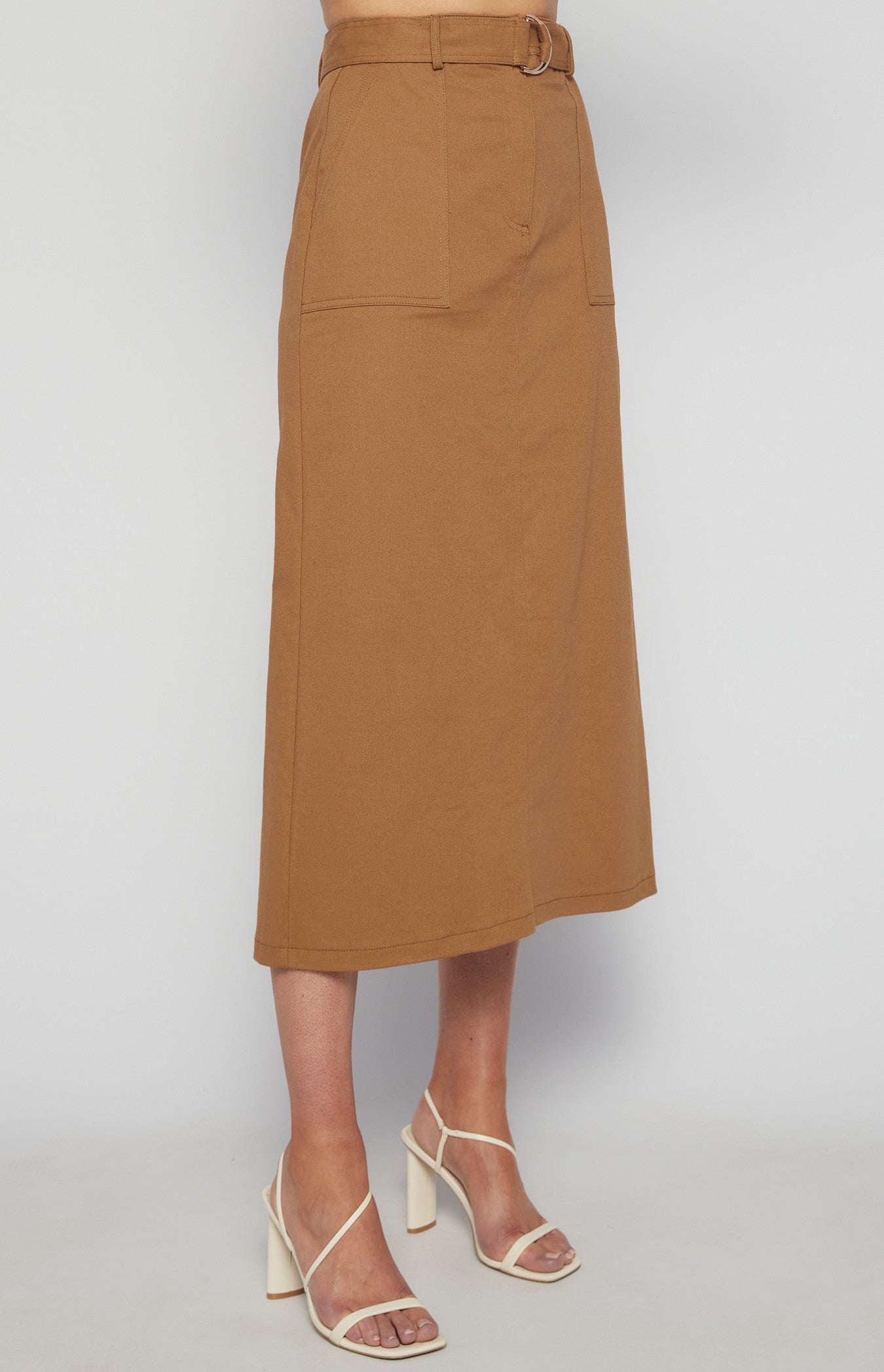 COTTON MAXI SKIRT WITH D-RING BELT AND POCKETS