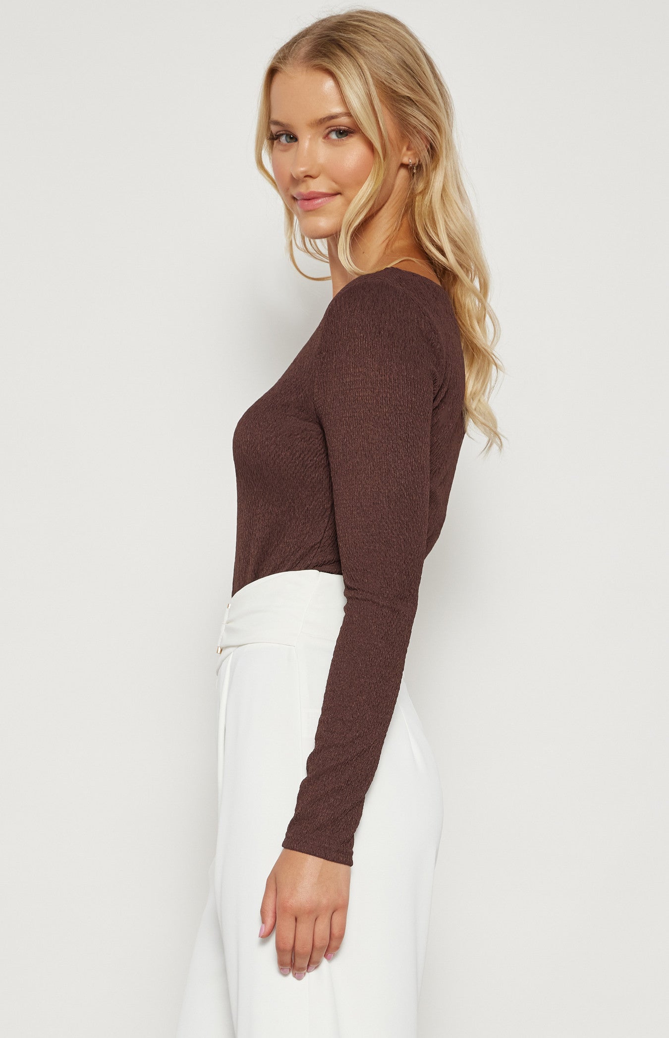 TEXTURED JERSEY BOAT NECKLINE BODYSUIT