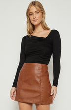 ASYMMETRIC NECKLINE JERSEY RUCHE DETAIL TOP