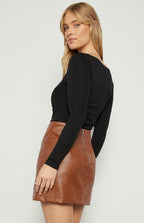 ASYMMETRIC NECKLINE JERSEY RUCHE DETAIL TOP