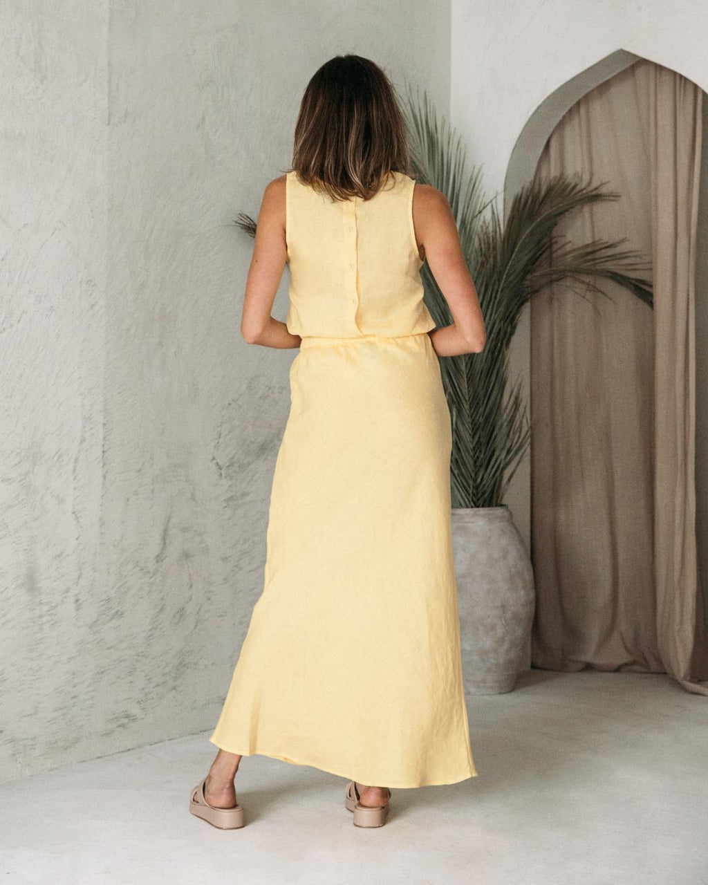 LEMON LINEN MAXI SKIRT