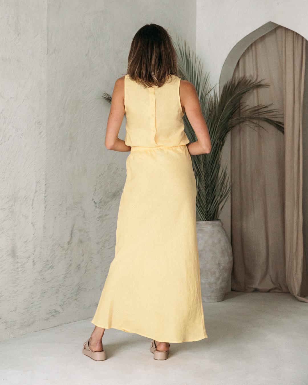 LEMON LINEN MAXI SKIRT