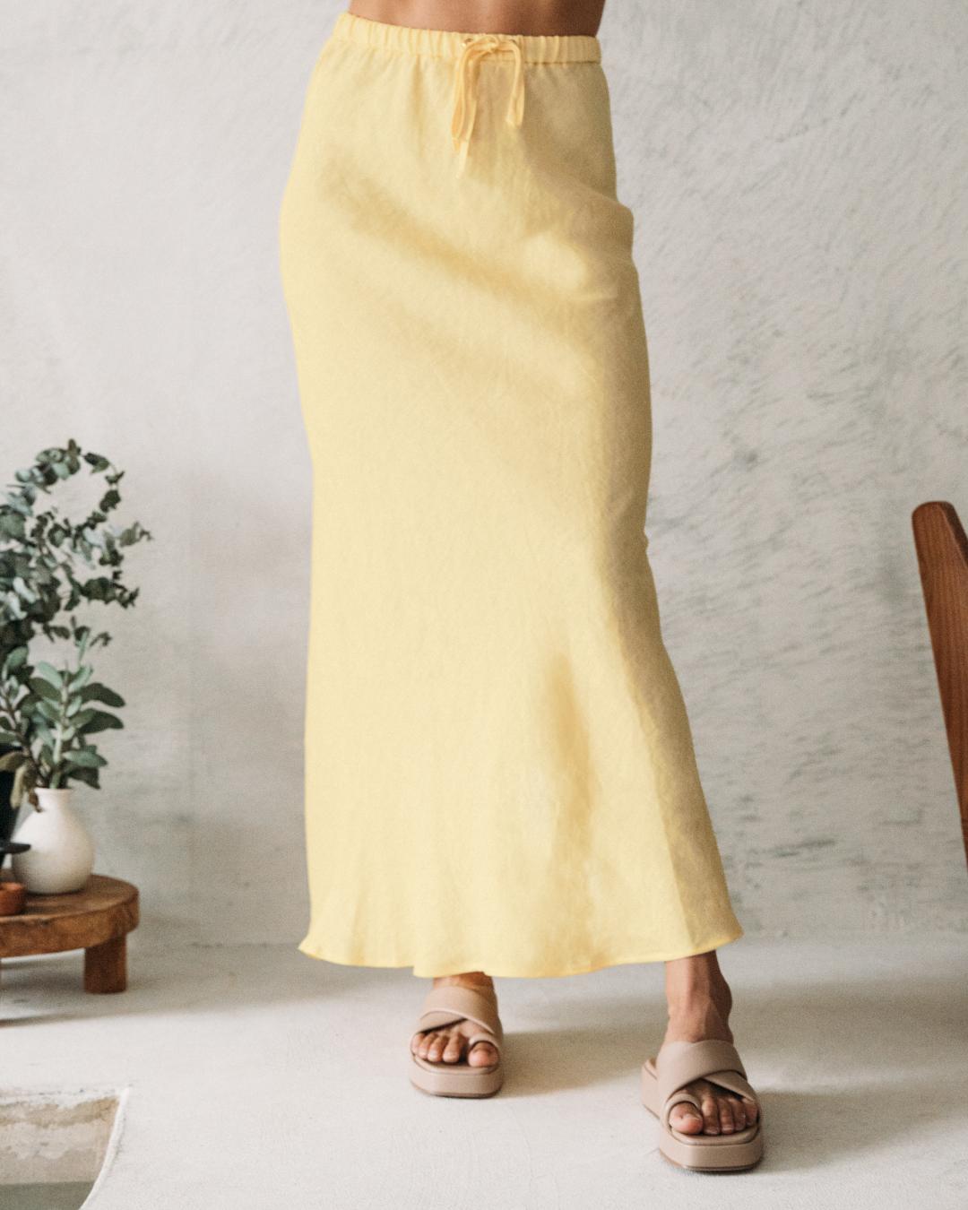LEMON LINEN MAXI SKIRT